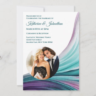 Convites Moderno Casamento-Roxo e Teal-Foto-