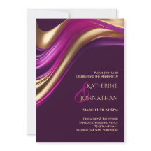 Moderno Casamento Roxo Fuchsia e Dourado-