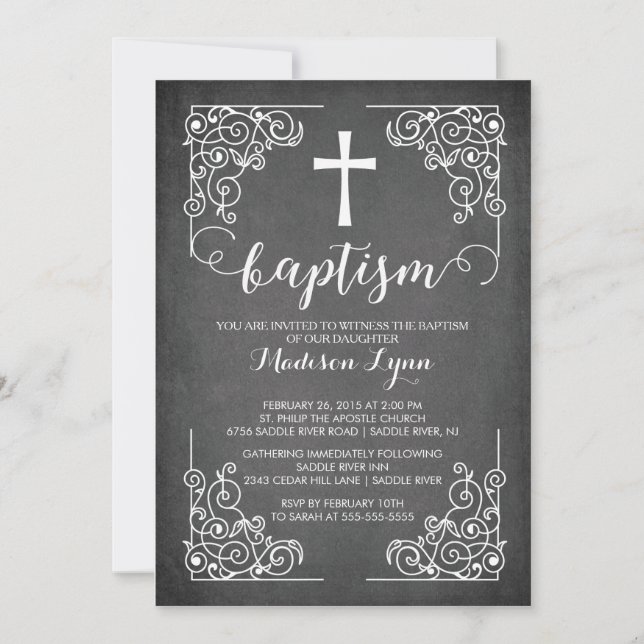 Convites Moderno Chalkboard Baptism Christening Cross (Frente)