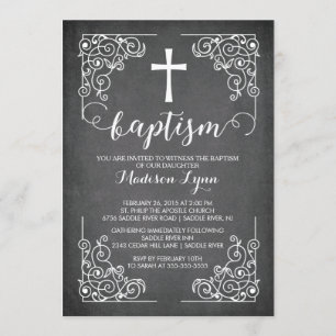 Convites Moderno Chalkboard Baptism Christening Cross