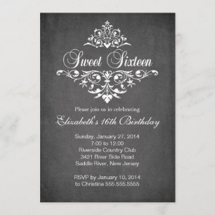Convites Moderno Chalkboard Doce Dezesseis Festas de aniver