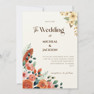 Convites Moderno Chic Boêmio Floral Aquarela