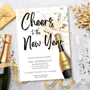Convites Moderno Chic Champanhe Brindes ao Ano Novo Festa