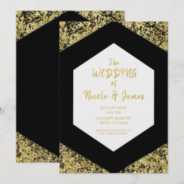 Convites Moderno Chic Flocos de Brilho Preto Dourado Casame