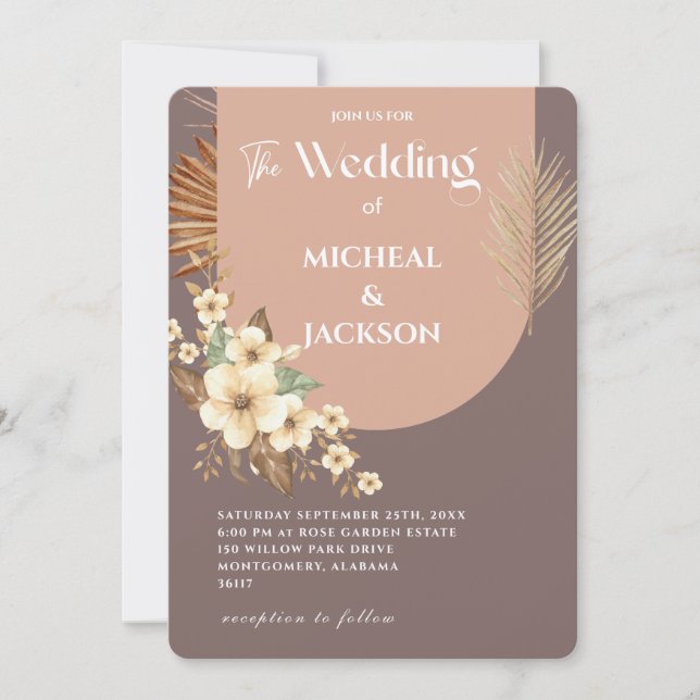 Convites Moderno Chic Floral Aquático Boêmio  (Frente)