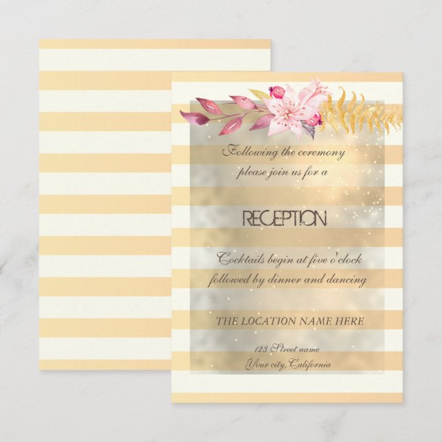 Convites Moderno Chic Flores Listradas Recepção (Frente/Verso)