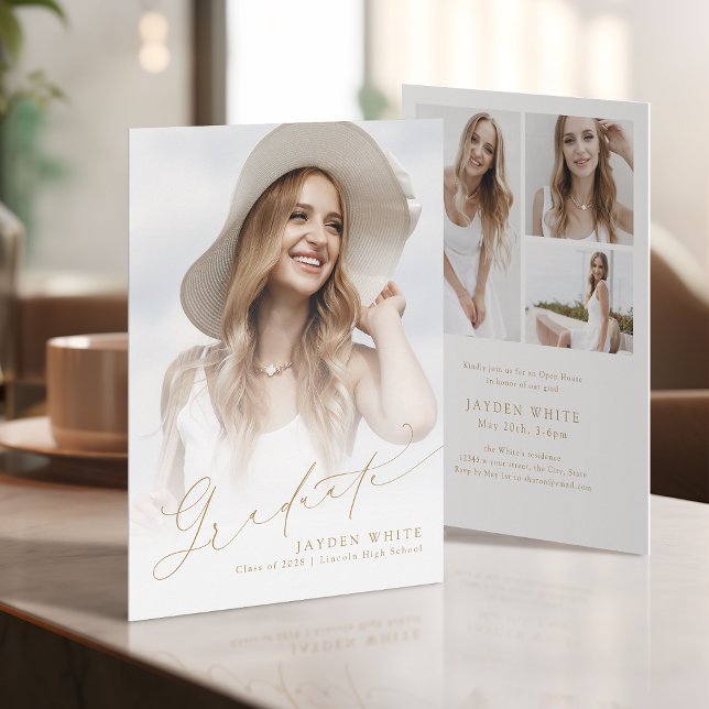 Convites Moderno Chic Minimalista Script Foto Graduação (Minimalist Modern Chic Script Photo Graduation Invitation)