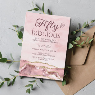 Convites Moderno Cinquenta e Fabuloso Rosa Bege Dourado Ága