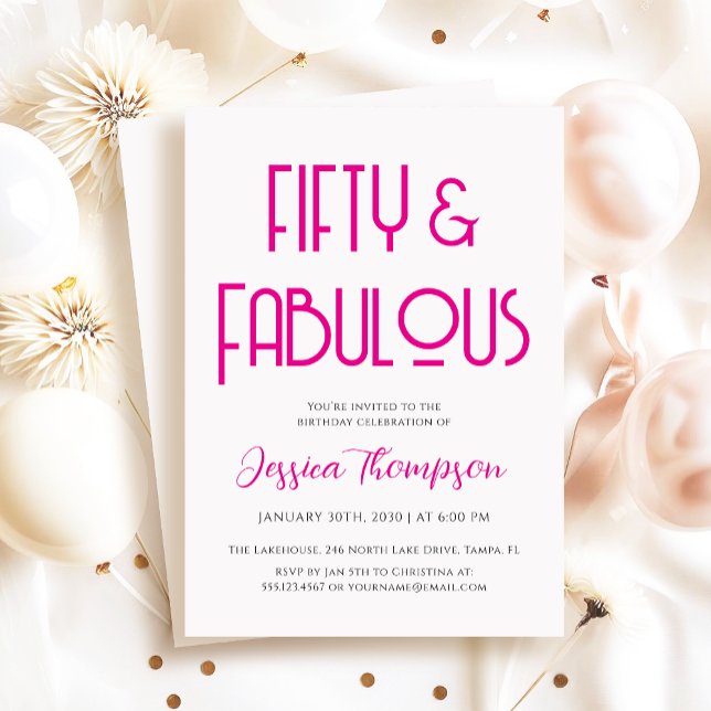 Convites Moderno Cinquenta e Fantástico Art Deco 50º Aniver (Elegant and modern Fifty & Fabulous art deco birthday party invitation)