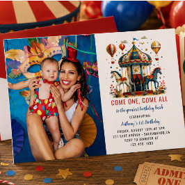 Convites Moderno Circo Cute Carnaval Festa de 1º Aniversári