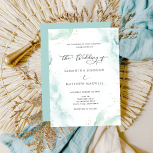 Convites Moderno de Casamento de Aquarela Azul-Azul