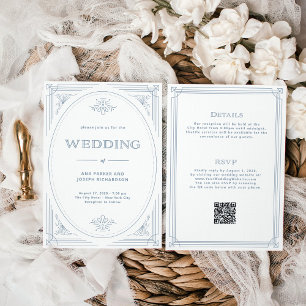 Convites Moderno Deco Branco Dusty Blue All in One Weddin