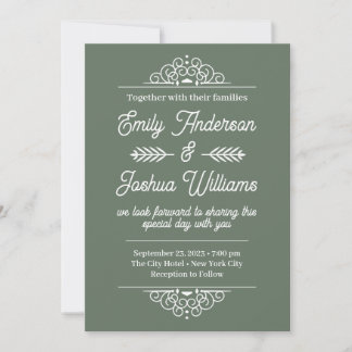 Convites Moderno Deco | Casamento verde e branco elegante