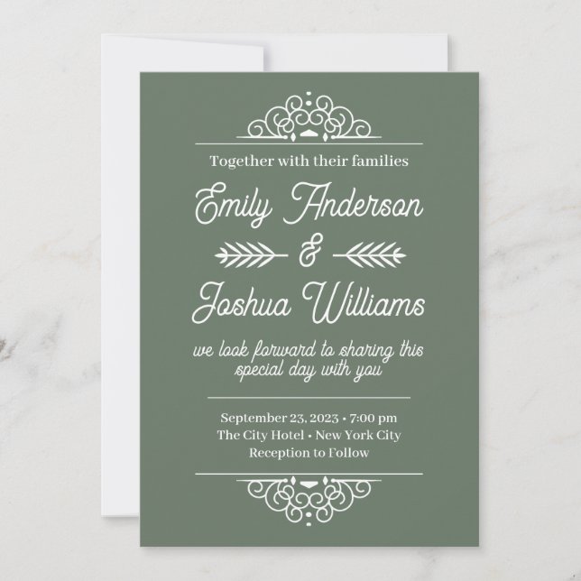 Convites Moderno Deco | Casamento verde e branco elegante (Frente)