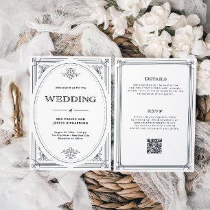 Convites Moderno Deco Negro e Branco Tudo em Um Casamento