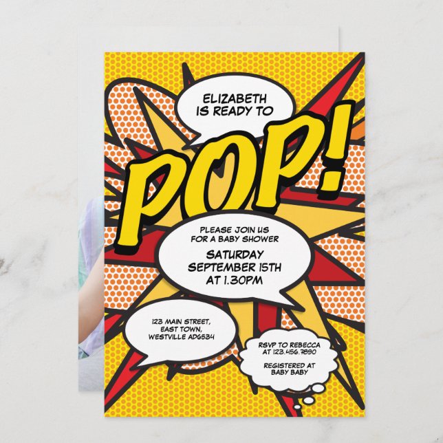 Convites Moderno Diversão do Chá de fraldas Pronto para Pop (Frente/Verso)