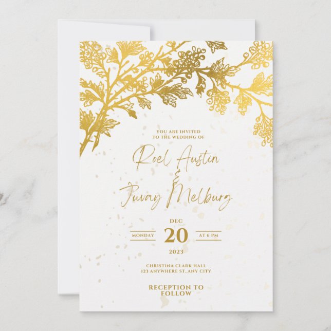 Convites Moderno Dourado Branco (Frente)