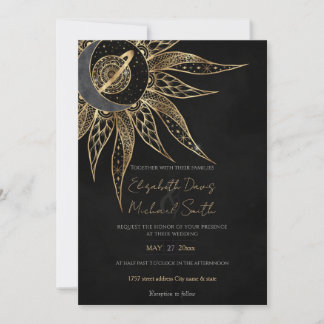 Convites Moderno Dourado Planeta da Lua Solar Mandala