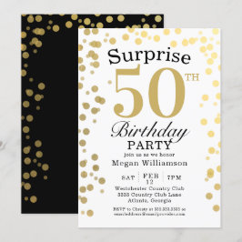 Convites Moderno e Dourado Confetti Black Surpresa 50º Aniv