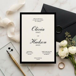 Convites Moderno e Elegante Casamento com Borda Preta e Let