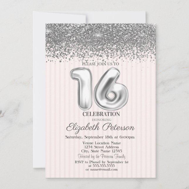 Convites Moderno e Glamouroso Sweet 16 com Listras de Diama (Frente)