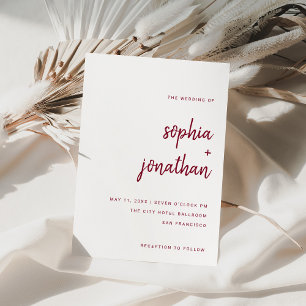 Convites Moderno e Minimalista Script Burgundy Casamento