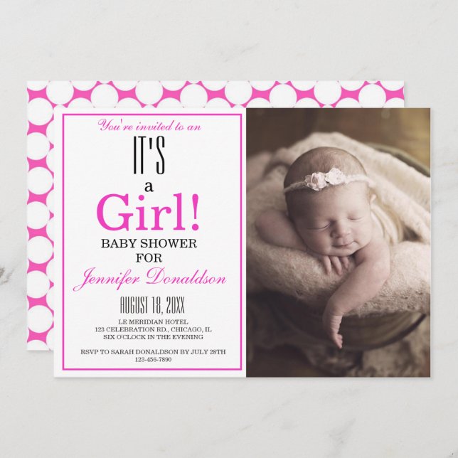 Convites Moderno é uma garota! Chá de fraldas de Fotografia (Frente/Verso)