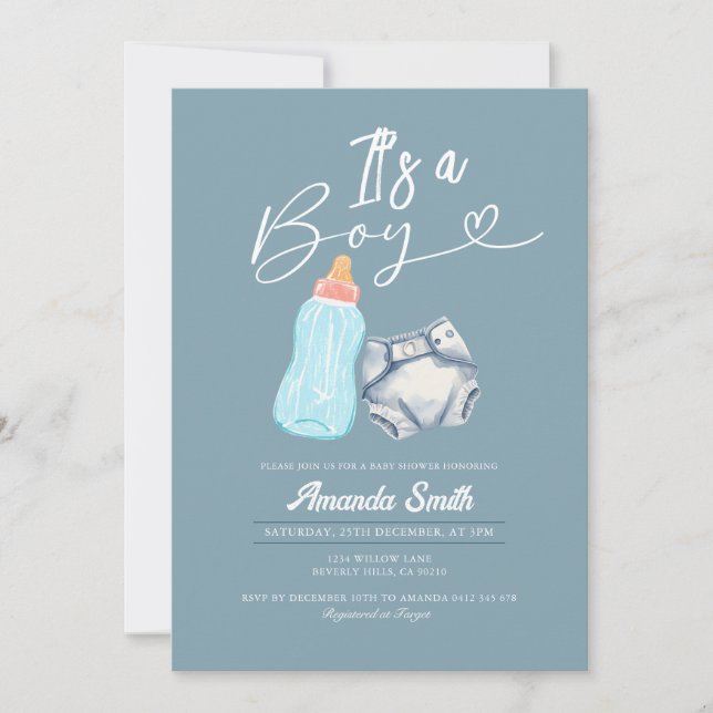 Convites Moderno É uma garrafa de leite e Fralda (Frente)