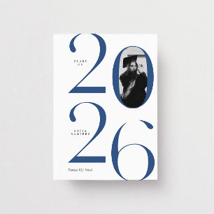 Convites Moderno Elegante 2026 Branco & Azul Foto Graduação