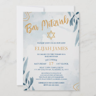 Convites Moderno Elegante Azul Estrela de Davi Dourada Bar 
