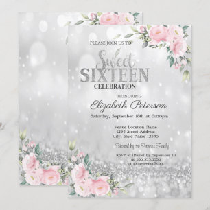 Convites Moderno Elegante Bokeh Floral Prata Doce 16 