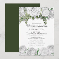 Moderno Elegante Branco Floral Verde Quinceañera