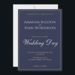 Convites Moderno Elegante Casamento com Letra Azul Meia-Noi<br><div class="desc">Convite de casamento azul meia-noite moderno e elegante // Este convite de casamento simples e moderno é ótimo para convidar seus convidados. O fundo é azul meia-noite escuro com uma borda fina. O texto é uma fonte moderna branca e dourada. Você pode personalizar facilmente todo o texto - personalizá-lo com...</div>