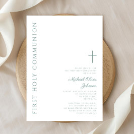 Convites Moderno Elegante Cruz Verde Primeira Comunhão Sagr