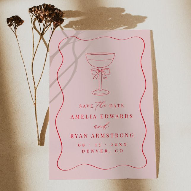 Convites Moderno Elegante Do Arco De Fita Salvar A Data (Criador carregado)