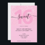 Convites Moderno Elegante Lente Cor-de-rosa brilhante Doce<br><div class="desc">Clássico Rosa Moderno,  Doce 16 Convite. Design de modelo de convite de 16 anos minimalista com elegante caligrafia escrita à mão e brilho cor-de-rosa-mato.</div>
