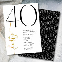 Moderno Elegante Quarenta Preto Branco 40º Anivers