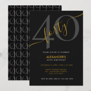 Convites Moderno Elegante Quarenta Preto Branco Aniversário