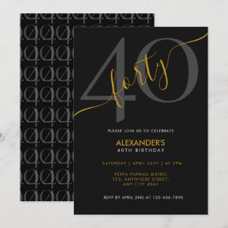 Convites Moderno Elegante Quarenta Preto Branco Aniversário
