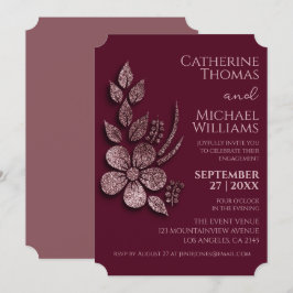 Convites Moderno Elegante Rosa Dourado Brilho Floral & Borg