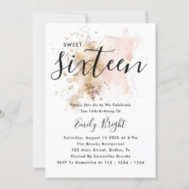Convites Moderno Elegante Rosa E Dourado Script Sweet 16