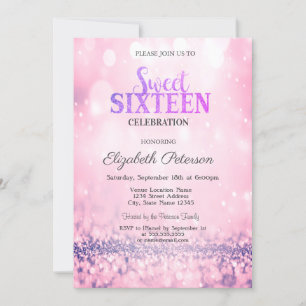 Convites Moderno Elegante Rosa Glitter Bokeh Sweet 16