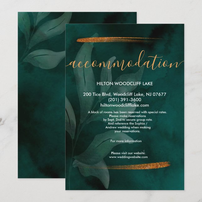 Convites moderno esmerald green e receptáculo elegante (Frente/Verso)