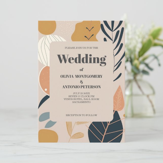 Convites Moderno Estético Elegante Boho Padrão Casamento (Em pé/Frente)
