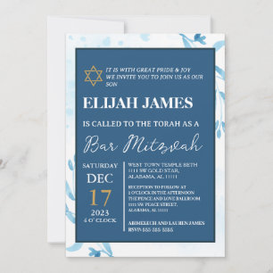 Convites Moderno Estrela de Davi Azul Dourado Elegante Bar