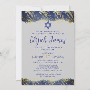 Convites Moderno Estrela de Davi Azul Dourado Elegante Bar