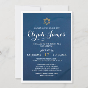 Convites Moderno Estrela de Davi Azul Ouro Elegante Bar Mit
