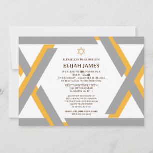 Convites Moderno Estrela de Davi Dourada Elegante Bar Mitzv