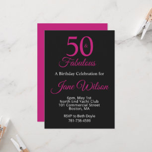 Convites Moderno Feminino Rosa Preto Fabuloso 50 Aniversári
