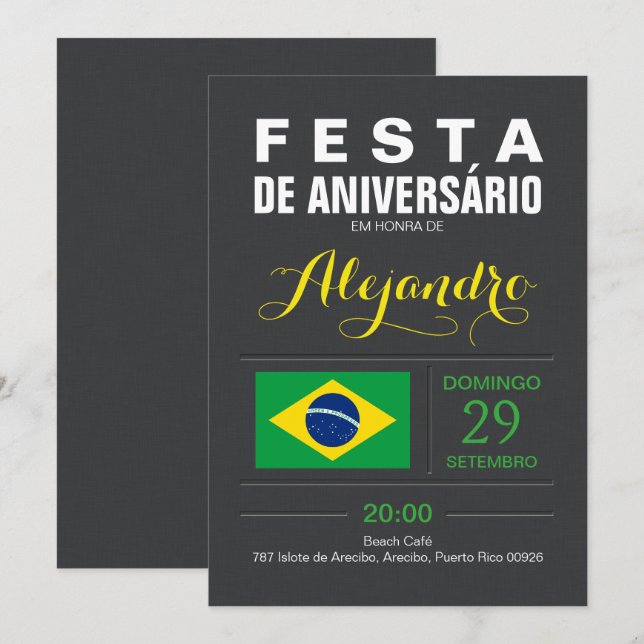 Convites Moderno: Festa Brasil (Frente/Verso)